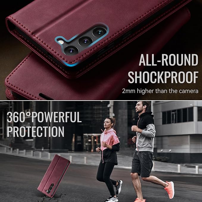 Wallet Case for Samsung Galaxy S23 5G Leather Wallet Flip Cover with Card Holder, Kickstand, Magnetic Closure, RFID Blocking TPU Shockproof Phone Case Compatible with Galaxy S23, Red