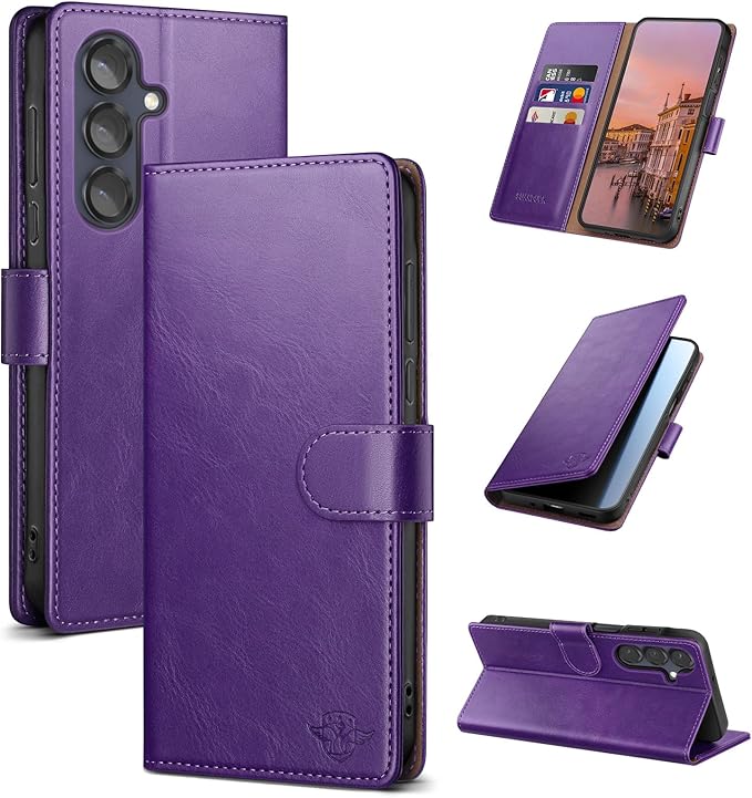 Wallet Case for Samsung Galaxy S25 5G Magnetic Flip Leather Folio Cover with RFID-Blocking Credit Card Holder, Women Men Protective Phone Case Compatible with Samsung S25, Purple