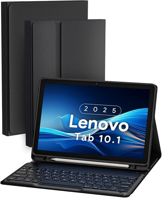 Keyboard Case for Lenovo Tab 10.1" 2025 (TB311FU / TB311XU), Wireless Keyboard with Twill Cover Case & Pen Slot & Adjustable Stand & Backlit Keys, Lenovo Tab 10.1 inch Keyboard