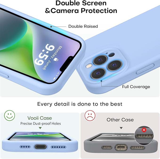 Vooii Compatible with iPhone 13 Pro Max Case, Liquid Silicone Upgrade [Camera Protection] [Soft Anti-Scratch Microfiber Lining] Shockproof Phone Case for iPhone 13 Pro Max 6.7 inch - Light Blue