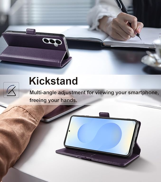 Wallet Flip Case for Samsung Galaxy S25 Plus/S25+ 5G - [RFID Blocking] Luxury PU Leather Card Holder Magnetic Phone Cover with Kickstand,Shockproof Protective Case,Purple