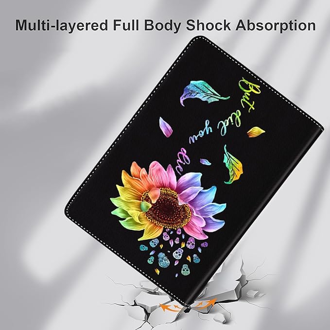 Samsung Galaxy Tab A9 Plus 11 inch Case 2023，Slim Fit Foldable Standing Cover Case with Auto Sleep/Wake for Galaxy Tab A9+ 11’2023 Model (SM-X210/X216/X218)，Colourful Sunflower Skull