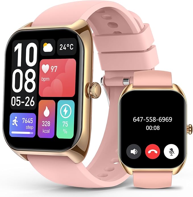 Smart Watch (Answer/Make Call) for Women, 2.02" Smartwatch with Blood Oxygen/Heart Rate/Blood Pressure/Sleep Monitor, IPX8 Waterproof Fitness Tracker, 100+ Sports Modes Compatible with iOS Android
