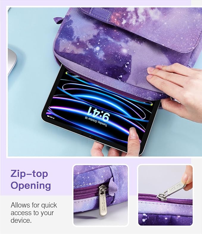 MoKo 9-11 Inch Tablet Sleeve Bag Handle Carrying Case with Shoulder Strap Fits 11inch iPad Air M3, iPad A16 2025, iPadPro 11", iPad109/8/7th Gen 10.2, Air 5/4th 10.9, Tab S8/S9 11",Purple Starry