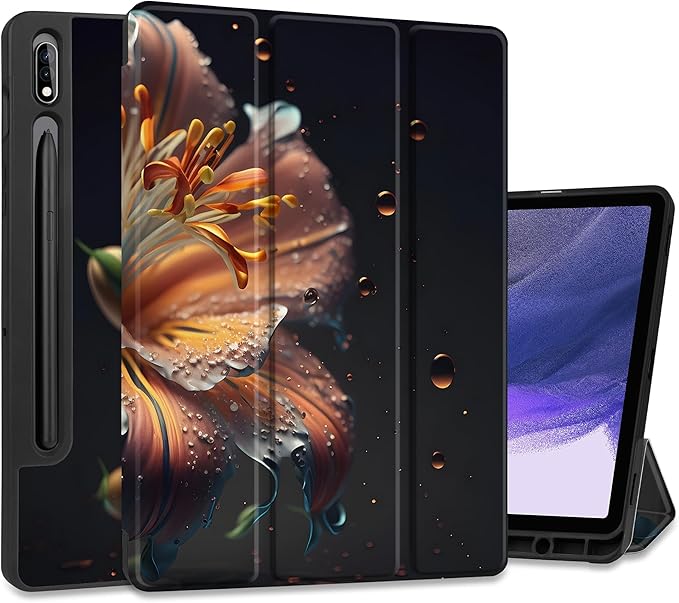 Case for Samsung Galaxy Tab S8 2022 & S7 2020, Shockproof Tablet Case for Samsung Tab S8/S7 11 inch with Auto Sleep/Wake & Trifold Stand & Soft TPU Back Cover, Water Flower