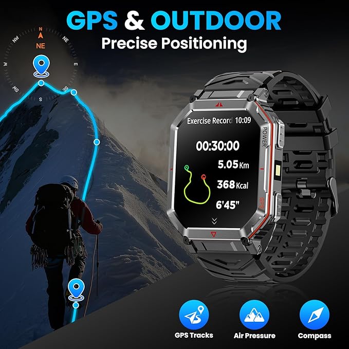 Military Smart Watch for Men with GPS/Compass，GPT Voice Assistant，Smartwatch with LED Flashlight，2.01"HD Display Bluetooth Call，Fitness Tracke with Multiple sports Modes，Compatible with Android & iOS