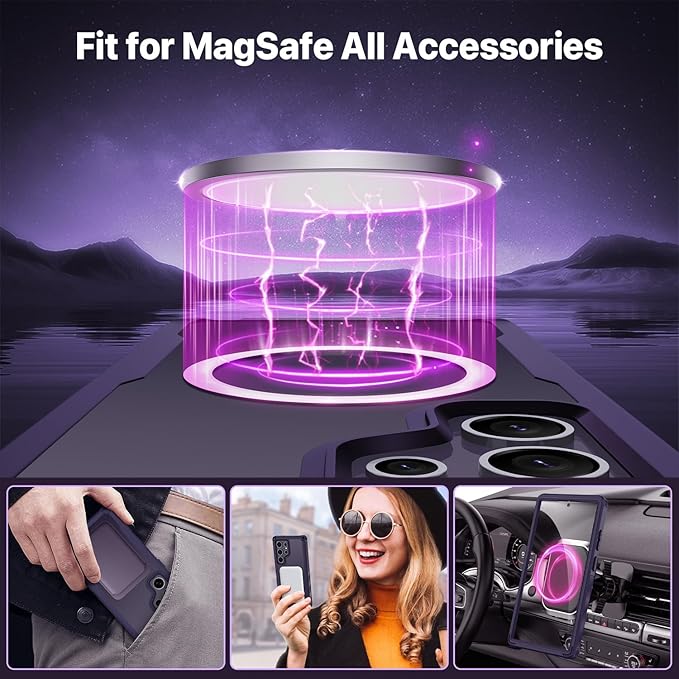 CENHUFO Magnetic Privacy for Samsung Galaxy S24 Ultra Case, Full Body Phone Case with Built-in Privacy Screen Protector and Camera Lens Cover, Anti Peep Shockproof Protective Clear Bumper - Purple