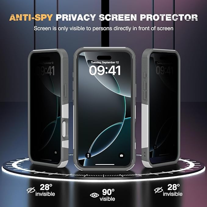 Diaclara Magnetic for iPhone 16 Pro Case, [with Privacy Screen Protector] [Anti Spy] [Military Grade Drop Protection] Heavy Duty Full-Body Shockproof Phone Case, Magnetic White