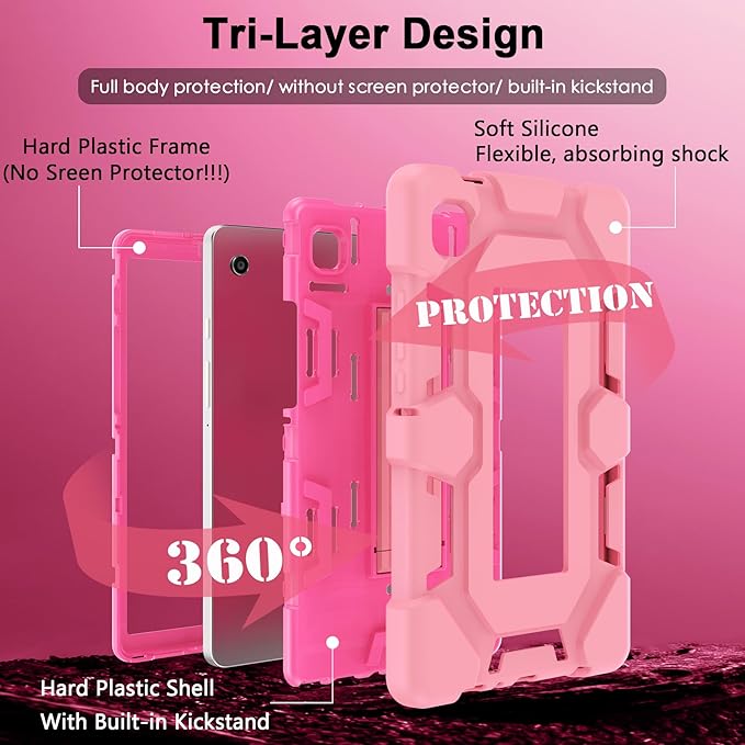 CCMAO Case for Samsung Galaxy Tab A9 Case 8.7 Inch 2023 Model (SM-X110/X115/X117), Heavy Duty Shockproof Hybrid Three Layer Protective Cover for Kids Boys Girls, Rose Gold+Rose