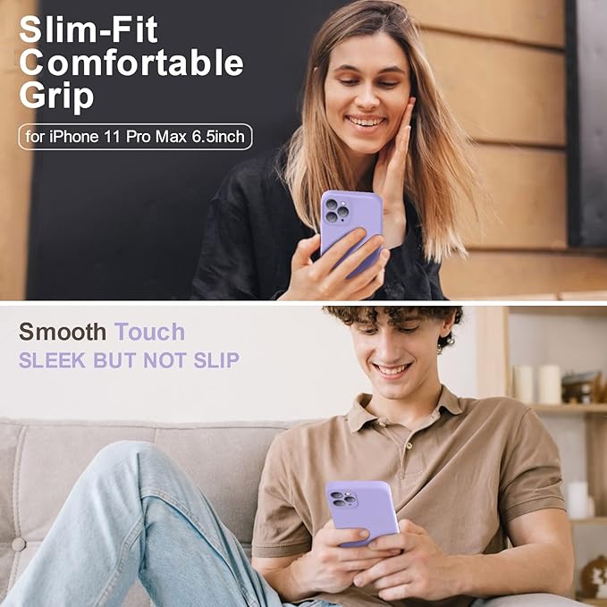 Vooii Compatible with iPhone 11 Pro Max Case, Upgraded Liquid Silicone with [Flat Edges] [Camera Protection] [Soft Anti-Scratch Microfiber Lining] Phone Case for iPhone 11 Pro Max - Light Purple