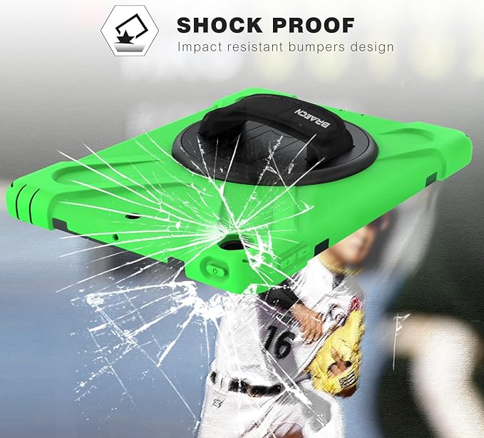 BRAECN for iPad 9th/8th/7th Generation Case, iPad 10.2 inch Heavy Duty Rugged Case with Built in Screen Protector, Hand Strap, Swiveling Stand/Shoulder Straps for iPad 10.2 2021/2021/2019-Green