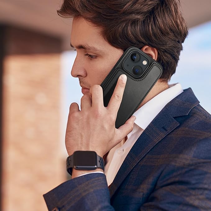 DJDUCK Designed for iPhone 14 Case Wallet with Card Holder, [Magnetic Clasp Cover] [RFID Blocking Leather Protection] Shockproof Women Men Cases 6.1 Inch for Apple 14 Black