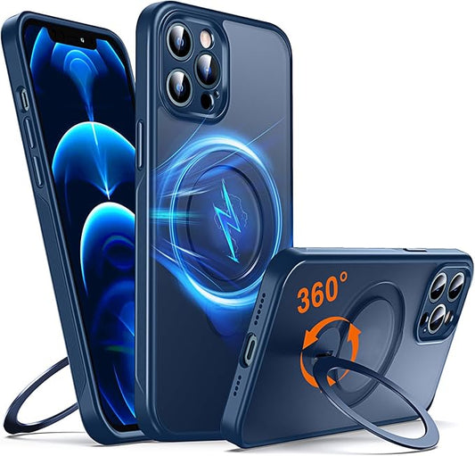 360° O-Ring MagStander for iPhone 12 Pro Max Case with Magnetic Kickstand Ring Holder [Compatible with MagSafe][360°Rotate Stand][Military Shockproof] iPhone 12 Pro Max Phone Cover Blue