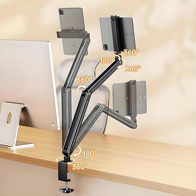 WYYHAA Adjustable Tablet Stand Holder, Multi-Angle Foldable Design Phone Arm Mount, Aluminum Alloy Cantilever Folding Bracket for Desk and Bed, Compatible with iPad, iPhones or Other 4"-12.9" Device