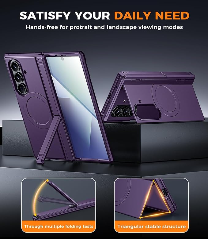 for Samsung Galaxy Z-Fold-7 Case: Magnetic Shockproof Rugged [Dual-Stand] [MIL-Grade Hinge Protection] [Fit for Magsafe] [Anti Spy] Full-Body Silicone Women Men Cover for ZFold 7 5G 2025(Purple)