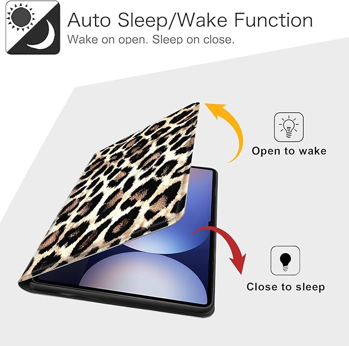 Case for Samsung Galaxy Tab S10 Plus/ S9 FE Plus/ S9 Plus 5G Tablet 12.4'', Slim PU Leather Stand Cover with Auto Wake/Sleep, Multi-Angle Viewing & Shockproof, Leopard Print 02