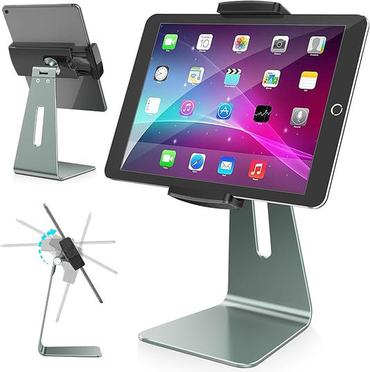 AboveTEK Elegant Tablet Stand, Aluminum Holder for 7-13 inch Tablets, Desktop Kiosk POS Stand Compatible w/iPad Pro Air Mini, Galaxy Tab, Tablet Mount for Store Office Reception Kitchen (Gray)