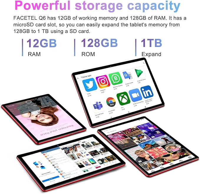 Tablet 10 inch Android PC Octa-Core 2.0 GHz with 12GB RAM 128GB ROM TF 1TB, 5G WiFi, 6000mAh, FHD IPS Touchscreen, Bluetooth 5.0,1280 * 800, 5+8 MP, 2025 2 in 1 Tablet with Keyboard and Mouse, Red