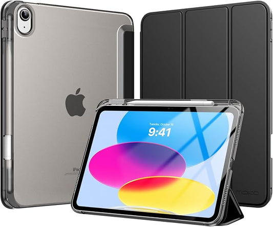 MoKo for iPad (A16) 11th Generation Case 11 Inch 2025, iPad 10th Generation Case 10.9 Inch 2022 with Pencil Holder, Slim Light Trifold Protective Cover with Hard PC Translucent Back Shell, Black