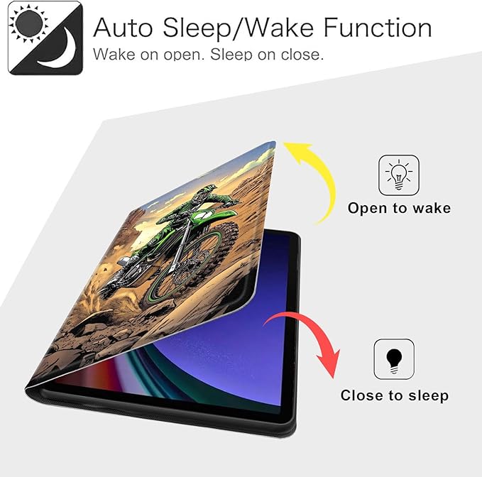 Case for Samsung Galaxy Tab S10 FE/ S9 FE 5G 10.9 Inch/Tab S9 11 Inch, Slim PU Leather Stand Cover with Auto Wake/Sleep, Multi-Angle Viewing & Shockproof, Dirt Bike