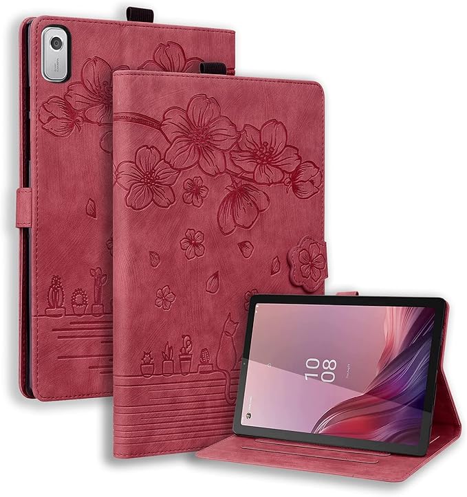 Case for Lenovo Tab M9 9.0 inch 2023 / Nook 9" Lenovo Tablet (2024), PU Leather Magnectic Cover Folio Stand Shell with Pencil Holder for tb310fu case-Red