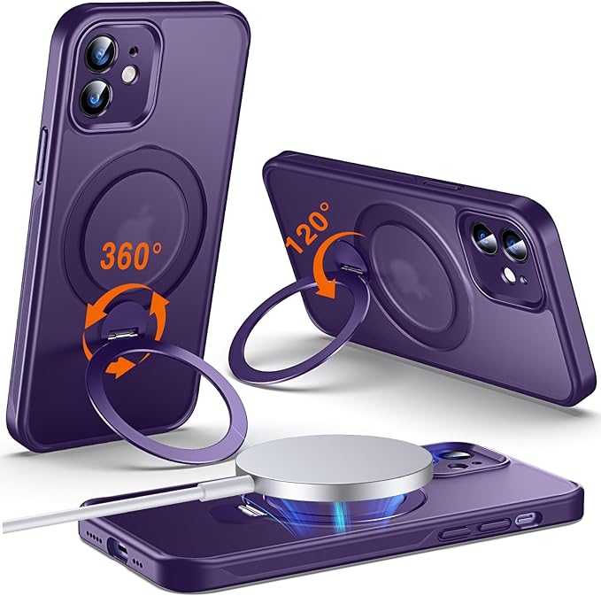 360° O-Ring MagStander for iPhone 12 Case, iPhone 12 Pro Case with Magnetic Stand Ring Holder [Compatible with MagSafe] [Military Shockproof] Kickstand iPhone 12/12 Pro Phone Cover Purple