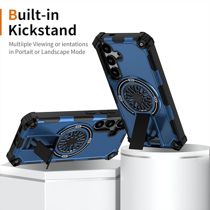 Magnetic Case for Galaxy S25/Galaxy S24, Built-in Stand [Compatible with Mag-Safe] Shockproof Protective Cover Case for Samsung Galaxy S25/Galaxy S24 Blue