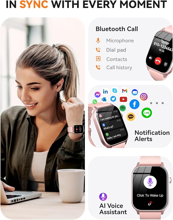 Smart Watches for Women Men, 1.85" HD Fitness Watch, Fitness Tracker with 110 Sports Modes, Step Counter/Sleep Monitor, IP68 Waterproof, Bluetooth Call & Music Control for iPhone/Android