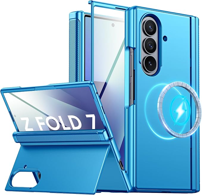 for Samsung Galaxy Z Fold 7 Case Magnetic Power with [Kickstand][Hinge Protection] Full Body Screen Protector Shockproof Phone Case for Galaxy Z Fold 7 Case(Lake Blue)