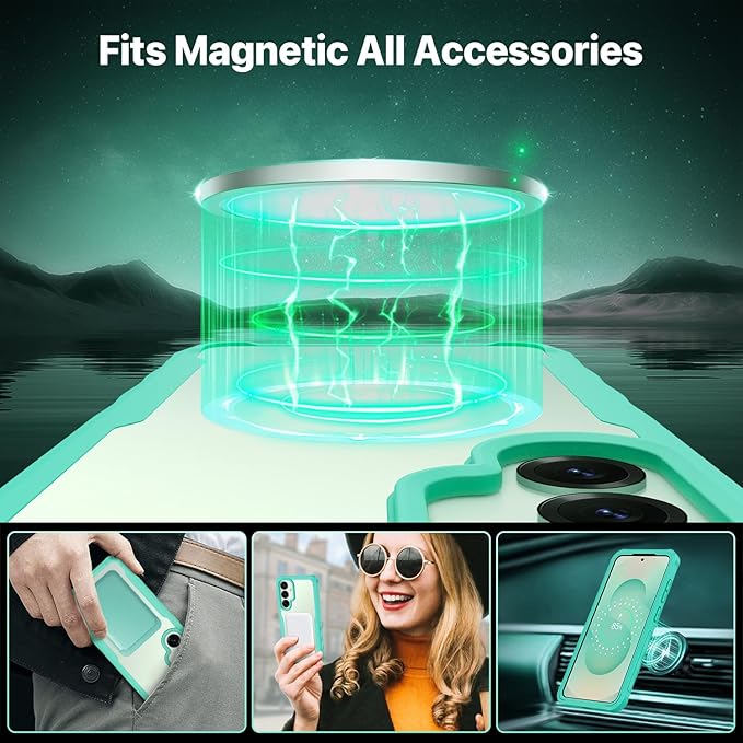 CENHUFO Magnetic Privacy for Samsung Galaxy S25 Plus Case, Full Body Phone Case with Built-in 9H Tempered Glass Privacy Screen Protector and Camera Lens Cover, Shockproof Protective Bumper - Green