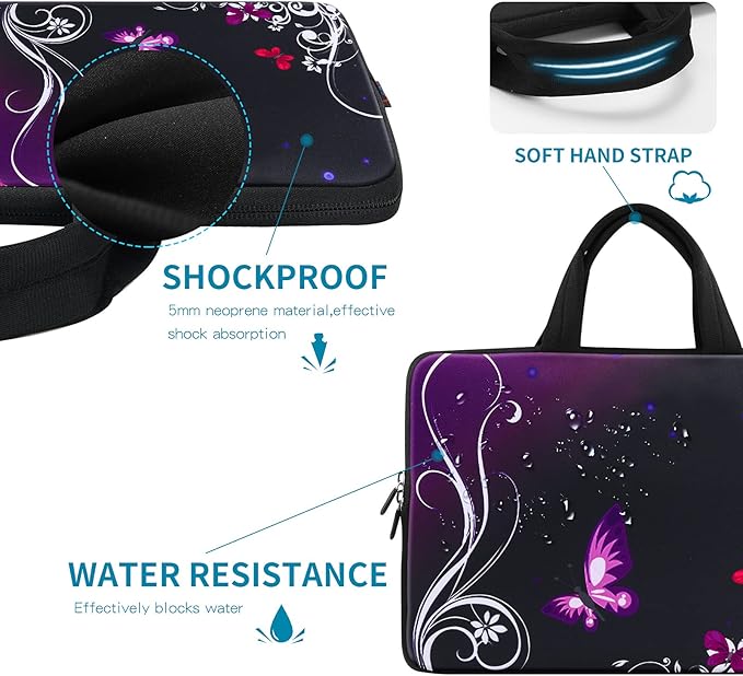 iColor 11 11.6 12 12.1 12.5 inch Laptop Carrying Bag Chromebook Case Notebook Ultrabook Bag Tablet Cover Neoprene Sleeve for MacBook Air Purple Butterfly