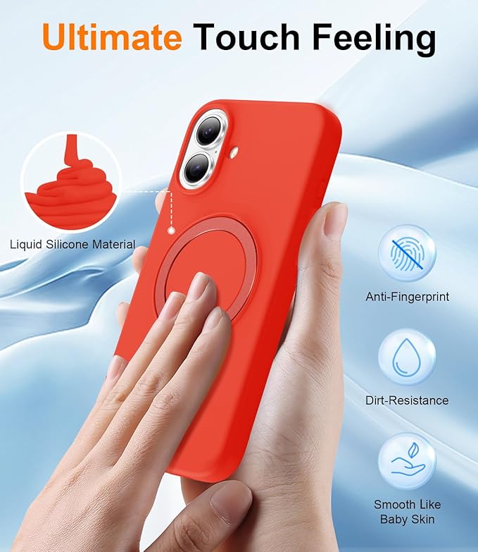 ZHK Liquid Silicone Designed for iPhone 17 Case with Magnet Stand, [Precise Camera Lens Protection][Mil-Grade Drop Shockproof][Soft Anti-Scratch Microfiber Lining] Slim Fit Cover, Red
