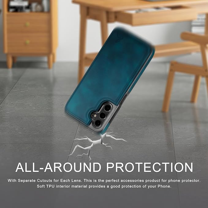 DJDUCK Designed for Samsung Galaxy S25 Case Wallet with Card Holder, [Magnetic Clasp Cover] [RFID Blocking Leather Protection] Shockproof Women Men Cases for Samsung S25 Teal