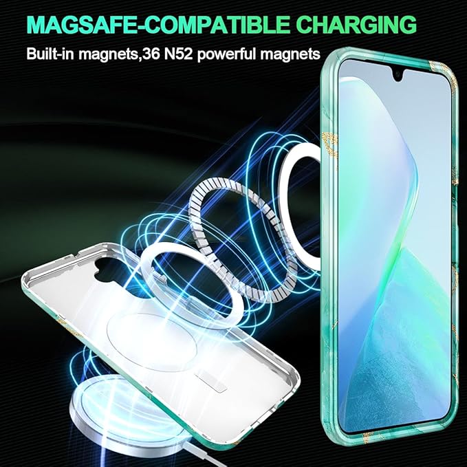 Casetego for Galaxy A16 5G Case,Compatible with MagSafe,[Military Grade Drop Test] Full Body Protection Slim Shockproof Rugged Marble Women Case for Samsung Galaxy A16 5G 6.7 inch,Turquoise