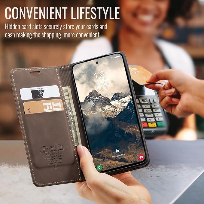 for Samsung Galaxy S25 Edge Case, Flip Wallet Leather Case with Card Holder Magnetic Closure Shockproof Kickstand Protective Phone Cases Cover for Galaxy S25 Edge, Coffee