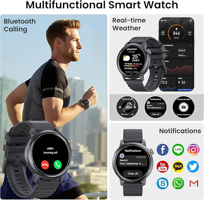 KOSPET Smart Watch for Men, 25 Days Battery, 1.43" AMOLED Smartwatch for iPhone&Android, IP68 Waterproof, 24/7 Heart Rate & Sleep Monitor, 170+ Sport Modes, Bluetooth Call (Answer/Make) Black
