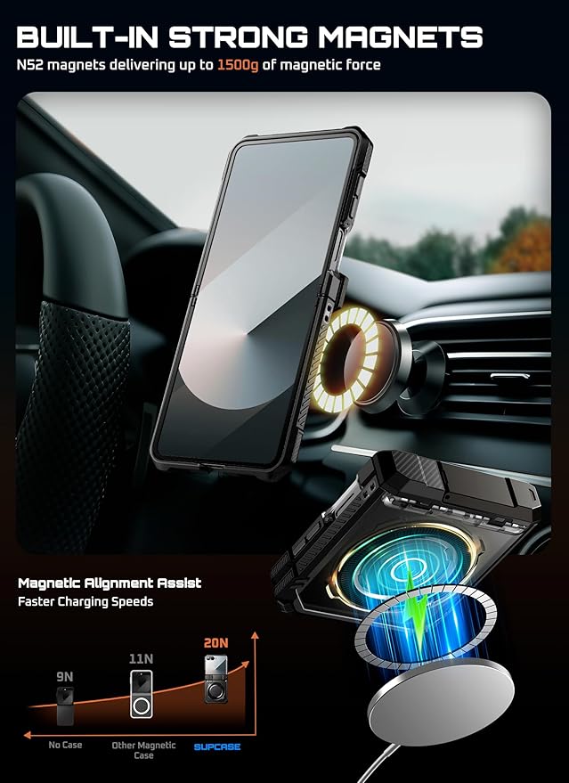 SUPCASE for Samsung Galaxy Z Flip 7 Case with Stand & Front Screen Protector (Unicorn Beetle Grip), [Support MagSafe] [Hinge Protection] Full Body Military-Grade Translucent Back Phone Cover, Black