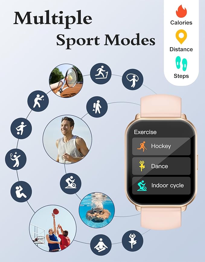 RUIMEN Smart Watches for Men Women (Answer/Make Calls, 2 Bands Included), 1.8" Smartwatch for iOS/Android Phones, Fitness Tracker Heart Rate/Sleep Monitor Digital Watch Waterproof Pink