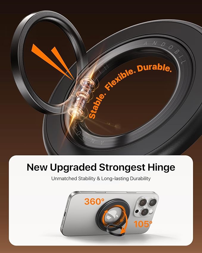 andobil [2025 3rd Gen] Magnetic Phone Grip for MagSafe [Sability Max] Stronger Two-Sided Magnet Cell Phone Ring Holder Compatible with MagSafe Accessories, iPhone 17 Pro Max Air 16 15 14 13 12, Black