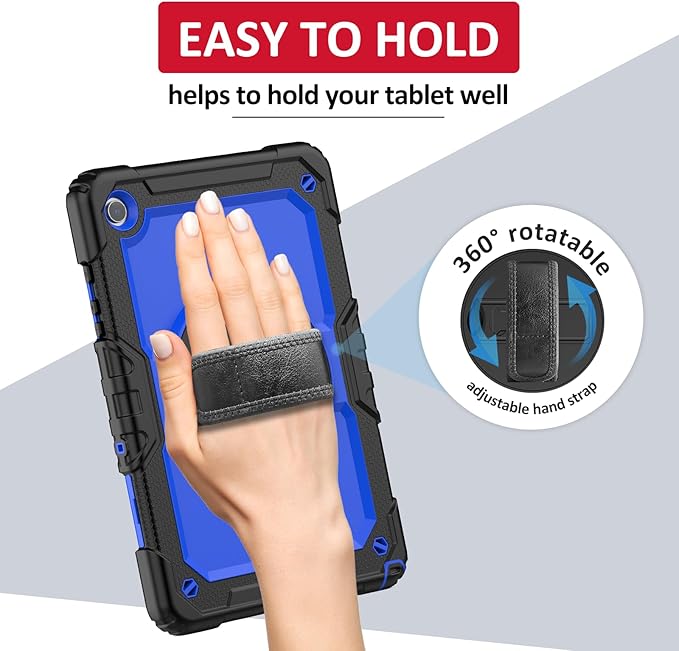 Ambison Case for Samsung Galaxy Tab A9+ Plus 11'' 2023, [Kids Proof] Full Body Protective Case with 9H Tempered Glass Screen Protector, 360° Rotatable Kickstand & Hand Strap (Blue)