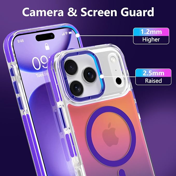 MOWIME Magnetic Case for iPhone 17 Pro [Compatible with Magsafe] [Cute Fashion Fluorescent Design] [1 Screen Protector] Slim Translucent Matte Case for iPhone 17 Pro 6.3" 2025, Purple