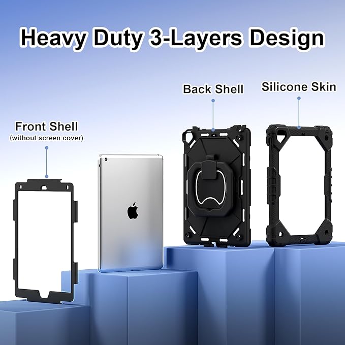 DreamerX Case for iPad 6th Generation 9.7 inch 2018, iPad 5th Gen 2017, iPad Air 2, iPad Pro 9.7'', Shockproof Drop Protective Business Cover with Pencil Holder Rotating Bracket Shoulder Strap, Black