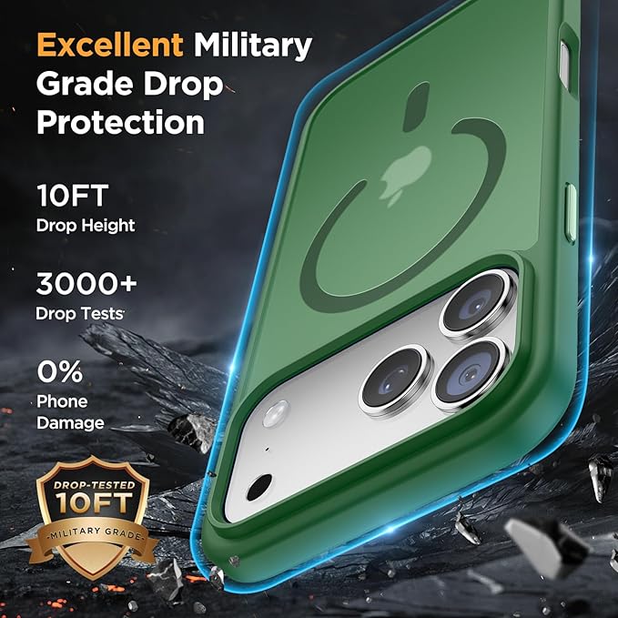 Miracase Magnetic for iPhone 17 Pro Max Case with Screen Protector [Compatible with MagSafe] Slim Thin Phone Case Military-Grade Protected for 17 ProMax Cover Bumper 6.9", Green