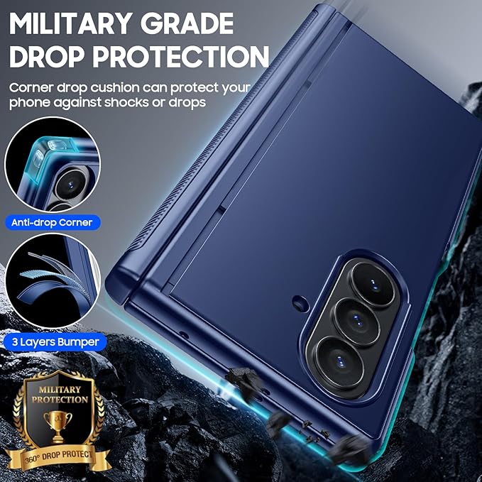 for Samsung Galaxy Z Fold 7 Case Magnetic Power with [Kickstand][Hinge Protection] Full Body Screen Protector Shockproof Phone Case for Galaxy Z Fold 7 Case(Blue)