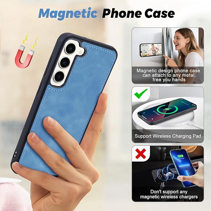TwoHead for Samsung Galaxy S23 Plus Wallet Case with Card Holder,Detachable Magnetic Phone Case for Galaxy S23 Plus,PU Leather All-Round Protective Phone Cover Wallet with Strap(6.6 in,Sky Blue)
