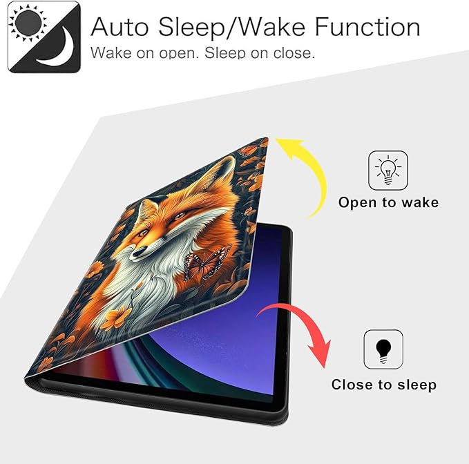 Case for Samsung Galaxy Tab S10 FE/ S9 FE 5G 10.9 Inch/Tab S9 11 Inch, Slim PU Leather Stand Cover with Auto Wake/Sleep, Multi-Angle Viewing & Shockproof, Beautiful Fox