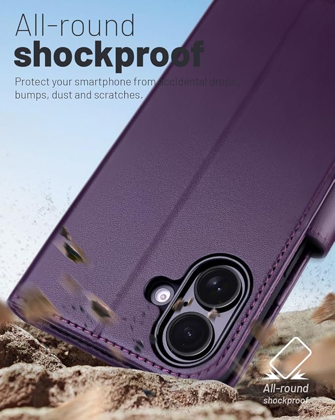 OCASE Compatible with iPhone 16 Wallet Case, PU Leather Flip Folio Case with Card Holders RFID Blocking Kickstand [Shockproof TPU Inner Shell] Phone Cover 6.1 Inch 2024, Dark Purple
