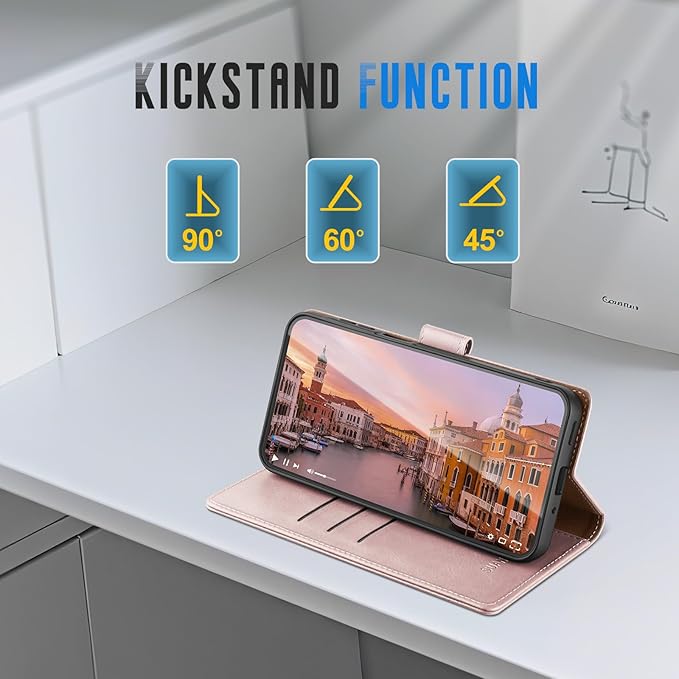 Wallet Case for Samsung Galaxy S25 5G Magnetic Flip Leather Folio Cover with RFID-Blocking Credit Card Holder, Women Men Protective Phone Case Compatible with Samsung S25, Rose Gold