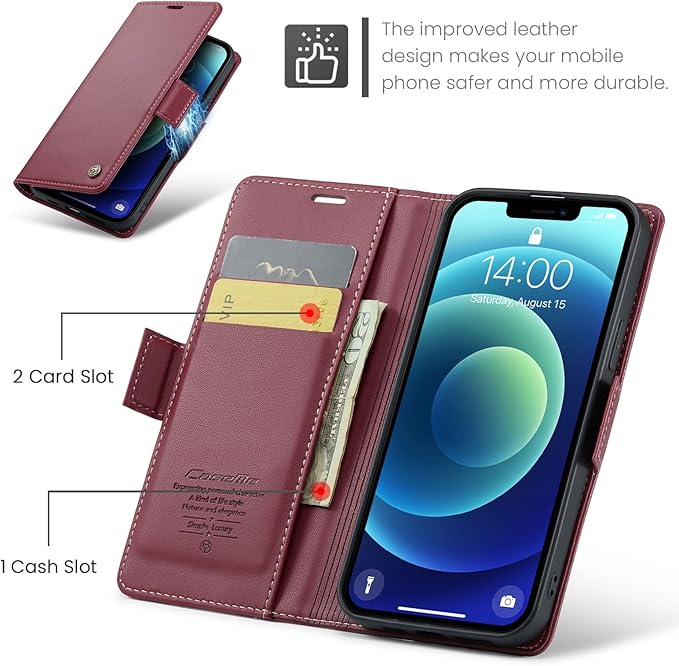 for iPhone 12 Mini Case, Premium PU Leather Wallet Case Flip Cover with [RFID Blocking][Card Holder][Stand Function] Shockproof Protective for iPhone 12 Mini 5.4 inch, Red