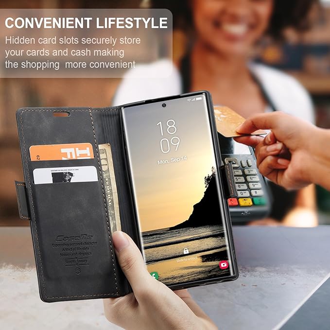 for Samsung Galaxy S25 Ultra Case, Flip Wallet Leather Case with Card Holder Magnetic Closure Shockproof Kickstand Protective Phone Cases Cover for Galaxy S25 Ultra, Black